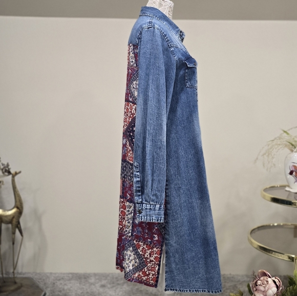 Super Cute Boho Western Denim Shirt dress by Lola P. Sz L - Picture 8 of 13